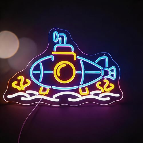 Image of Submarine Neon Sign, RGB Color Changing, 16.5 inch x 10.7 inchIN | LED Underwater Sub Light, USB Powered, Wall Decor, Gamer Room Aesthetic, Boys Bedroom & Man Cave