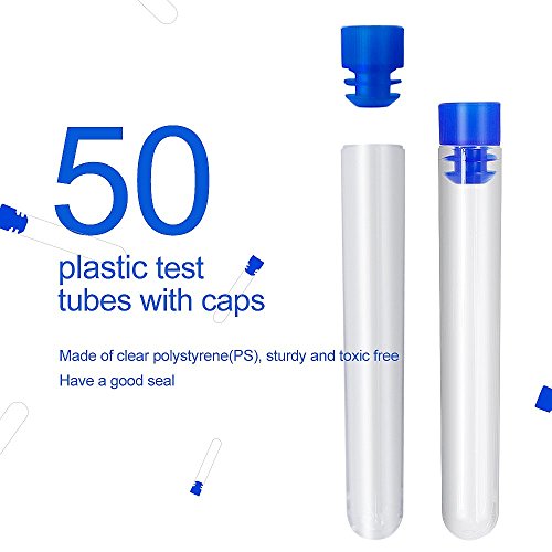 Teenitor 50 Pack Clear Plastic Test Tubes With Blue Caps, 13×78Mm, Great For Halloween Party #TOP1