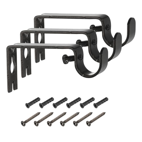 uxcell 3Pcs Curtain Rod Brackets, Drapery Hanging Rod Holders Wall Bracket Hook Wall Mount Home Office, Black
