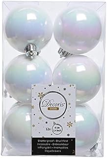 24 White Iridescent Christmas Baubles Shatterproof Luxury Tree Decor 6cm Iris
