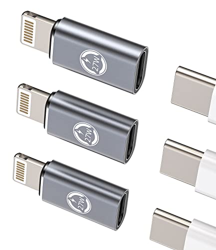 27W USB C Female to Lightning Male Converter Fast Charger Adapter(3Pack) Type-c Port Charge Cord Connector Charging Data Sync Cable for Apple for iPhone 11 12 13 14 Pro Max Mini Xr Plus for Ipad Air
