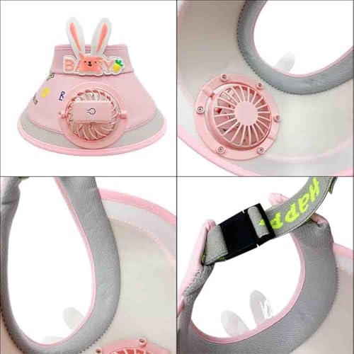 Cartoon Rabbit Sun Visor Hat with Fan for Boys Girls Adjustable Empty Top Beach Hats Outdoor Wide Brim UPF50+ Sun Hat3