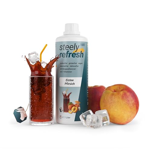 STEELY SPORTS Getränkesirup | SteelyRefresh Geschmack: Eistee-Pfirsich | Sirup zuckerfrei mit Vitaminen | 1 Liter Flasche für bis zu 80L Getränk | Sportgetränk für Wassersprudler