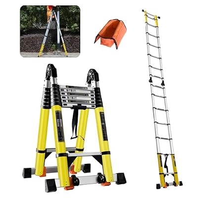 18FT Telescoping Aluminum A-Frame Ladder - EN131 Approved, 330lbs Capacity, Foldable to 39", w. Balance Bars & Wheels, Portable Metal Ladder for Car Trunk, 7+7 Foot Adjustable Step Ladders
