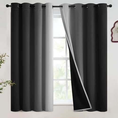 Image of SimpleHome 100% Blackout Ombre Bedroom Curtains Black and Greyish White,54L | Room Darkening Curtains,Thermal Insulated Grommet Window Drapes and Curtains for Living Room,2 Panels, 52x54 inches Length