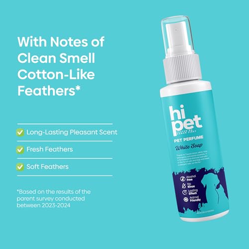 HiPet White Soap Pet Perfume, Cat & Dog Perfume Spray Long Lasting, Cat and Dog Cologne to Soften, Shine, Refresh the Coat, 4.06 Fl Oz (Pack of 1)