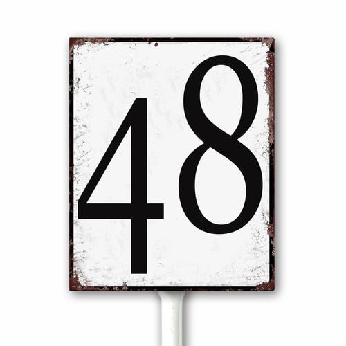 Aluminum Number Sign 48 Metal Numbered Yard Sign With Stake Outdoor for Tennis Court, Parking Lots, Floor, Dock, Court, Aisle, Field, Farm 12x15 CM High Visibility Rust Free (Retro White) — image 1
