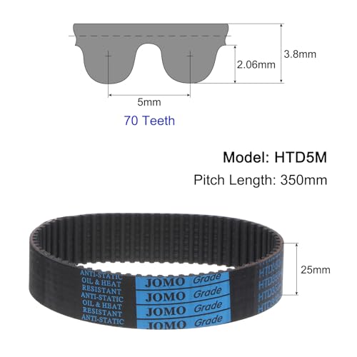 QUARKZMAN HTD-5M Gummi Zahnriemen 70 Zähne, 350mm Umfang x 25mm Breite x 3,6mm Höhe, Gummizahnriemen Keilriemen Antriebsriemen geschlossen Zahnriemenscheiben