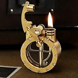SOMGEM Vintage Steampunk Trench Lighter, Cool Kerosene Lighters with Transparent Fuel Tank, Windproof Reusable Soft Flame Antique Lighter Fluid Refillable, Unique Gifts for Men & Women (No Fuel)