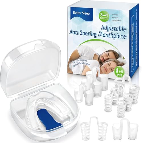AIOUTGOGO Orthèse Anti Ronflement,Efficace Puissant Dispositifs et 4 tailles 8 Dilatateur Nasal,Confortable Orthèse Mandibulaire pour Réduire Ronflement,Bruxism,apnée du sommeil,Améliorer le sommeil