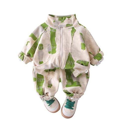 Boys' Full Print Streetwear Outfits Zip up Stand Collared Sweatshirt Jacket + Elastic Waist Joggers Sweatpants 2 Piece Sets