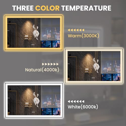 LOAAO 60"X36" LED Bathroom Mirror Black Framed, Anti-Fog, Dimmable, Lighted Bathroom Vanity Mirror for Wall, Memory Function, Tempered Glass
