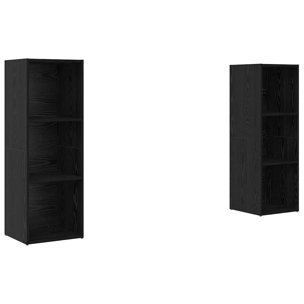 TV Lowboard Set 2 STK Schwarz Eiche 107x35x37 cm massiver Holzwerkstoff wandmontierbar moderner Sideboard für Wohnzimmer Schlafzimmer Büro