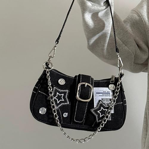 ARVALOLET Damen-Handtasche im Y2K-Stil Tasche, Große Kapazität, Stern-Denim, Lässige Clutch