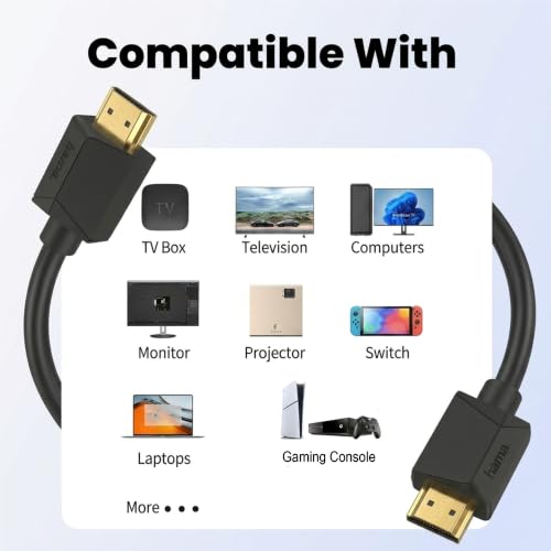 Image of Hama High Speed HDMI Cable with Ethernet, 4K Ultra HD (3840 x 2160 @ 60Hz), 18 Gbps Bandwidth, HDR, ARC, Gold-Plated Connectors, Compatible with TV, Laptop, PC, Monitor 5m - 10 Year Warranty