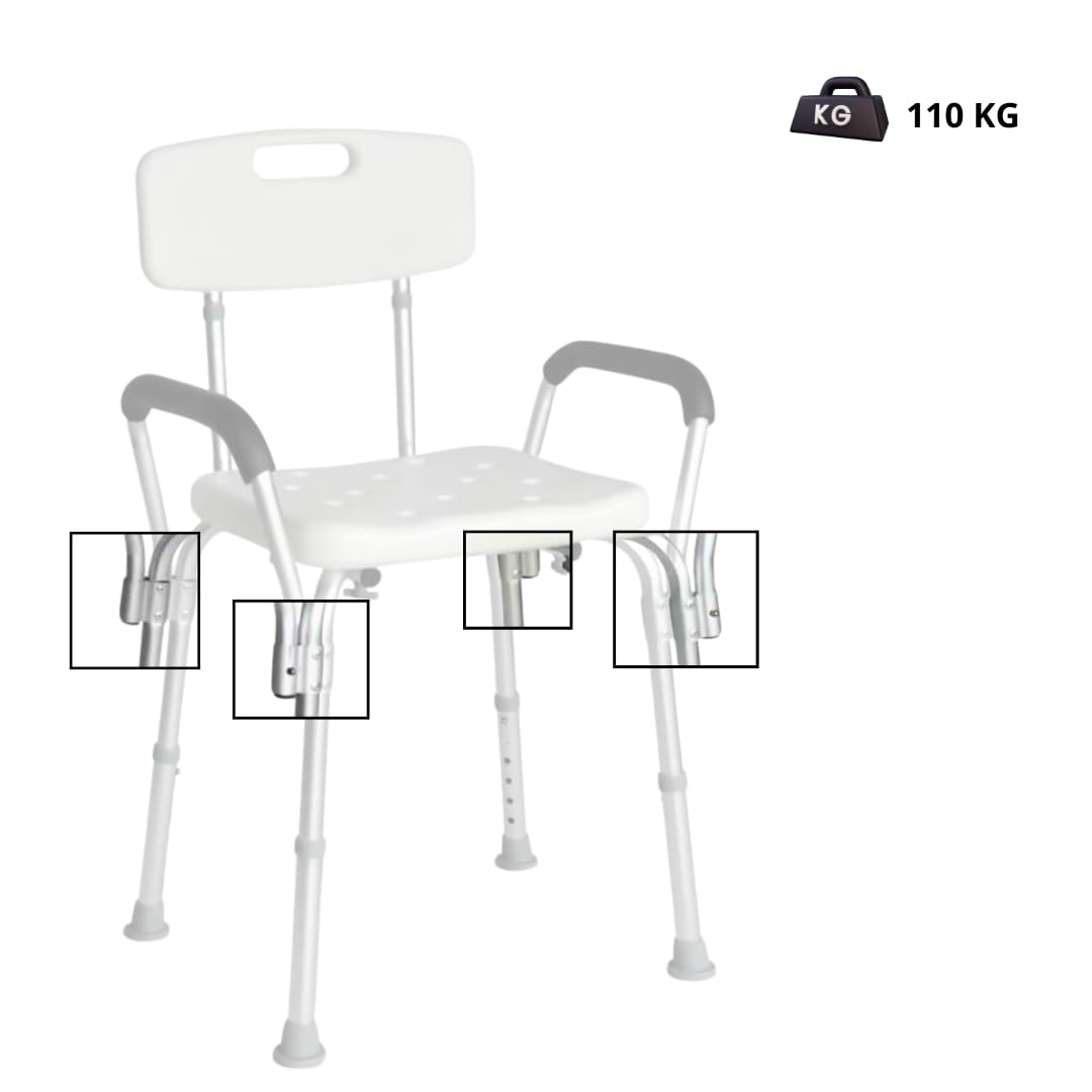 Silla Ducha y Taburete Baño Todo en 1. Taburete Ducha Ortopédico Mayores y Niños con Reposabrazos y Respaldo Premium. Silla Ducha Personas Mayores: Antideslizante, Regulable, Cómoda y Segura