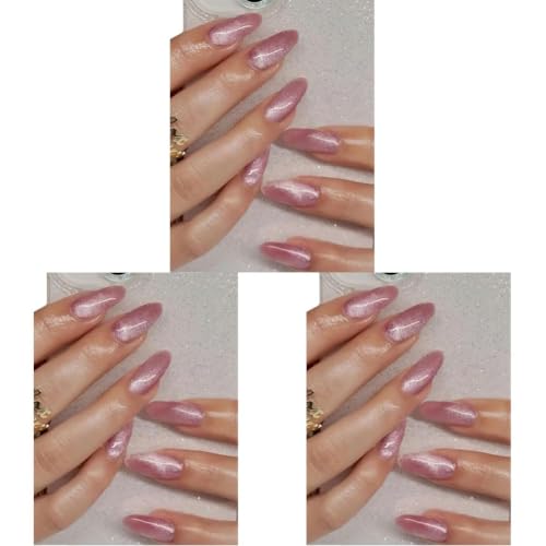 Image of Secret Lives Glossy Cats Eye Reusable Artificial stiletto shape Dark Pink Color Fake Nail 24 PCS Set Lightweight & Long Lasting| Easy To Use Press on Nails with Kit (Pack of 3)