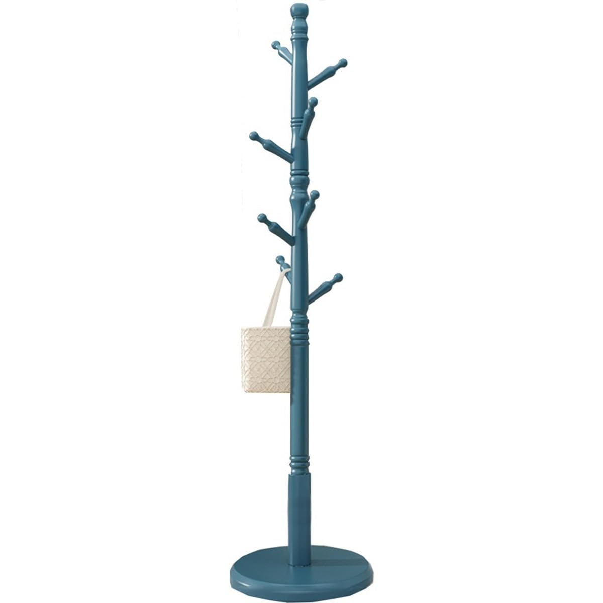 FCXWEVR Wooden Coat Rack with 8 Hooks - Adjustable Height Stylish Blue Design for Hallway Multifunctional Stand for Hats Bags Umbrellas Clothes and Scarves.
