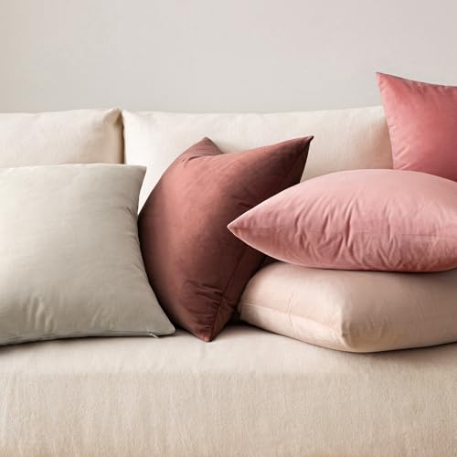 Image of MIULEE Velvet Throw Pillow Covers 16x16 Inch, Pack of 2 - Dusty Pink, Soft Solid Decorative Pillow Covers Cushion Cases Modern Luxury Home Decor for Spring Couch Sofa Bedroom Livingroom