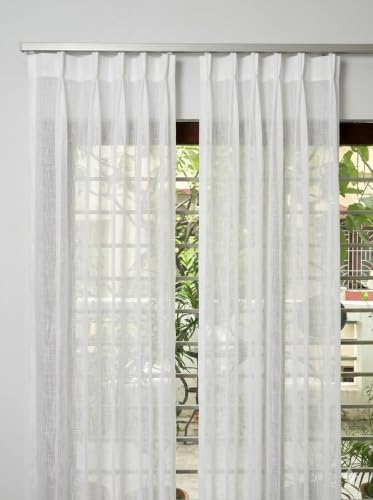 Image of KALIYO Linen Look Sheer Pleated Curtains for Living Room & Bedroom | Premium Light Filtering Window Curtains | Pinch Pleat Header Curtain Panels | White | 9FT | 2 Piece Set