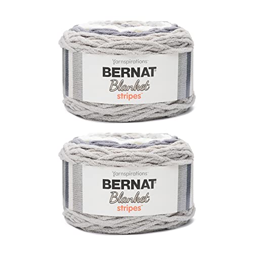 Image of Bernat Blanket Stripes Gray Matters Yarn - 2 Pack of 300g /10.5oz - Polyester - 6 Super Bulky - 220 Yards - Knitting, Crocheting & Crafts, Chunky Chenille Yarn