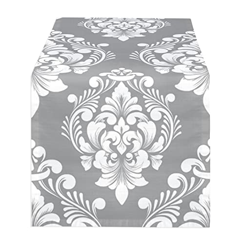 Custom Bed Usa Gray Table Runner, Classical Luxury Damask Texture Table Runners 13X90 Inch Kitchen Dining Table Decoration For Indoor Outdoor Home Party And Dresser Decor #TOP13