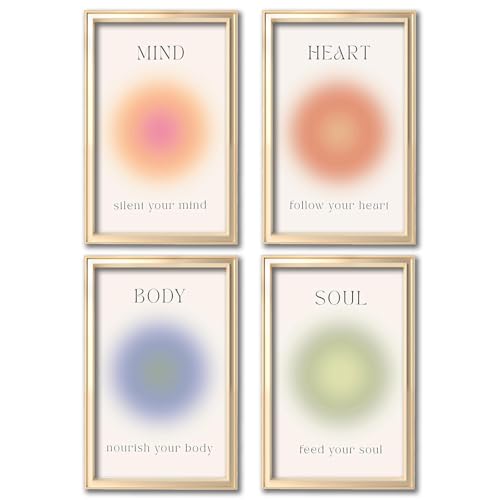 4 Stück Poster Set Bilder Body Mind Soul, Aura Set, Aesthetic Bilder Für Wand Clean Girl, Aesthetic Room