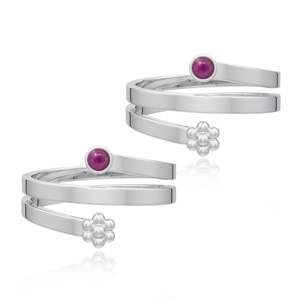 92.5 Silver Red Pota Toe Rings (Pair) For Women's Pure Silver 925, Sterling Silver Jewellery with Certificate of Authenticity & 925 Toe Rings for Women's Silver, God, Religion