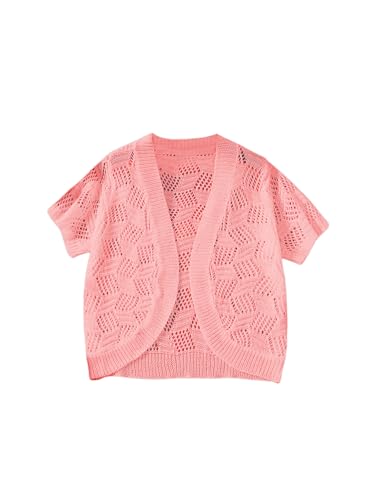 Image of WDIRARA Girl's Open Front Mesh Sheer Cardigan Sweater Short Sleeve Beach Coverup Tops