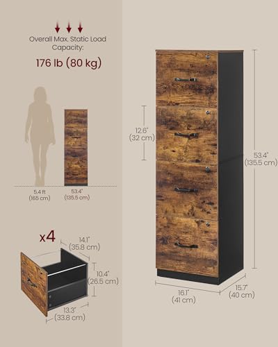 Image of VASAGLE 4 Drawer File Cabinet with Locks, for A4, Letter Sized Documents