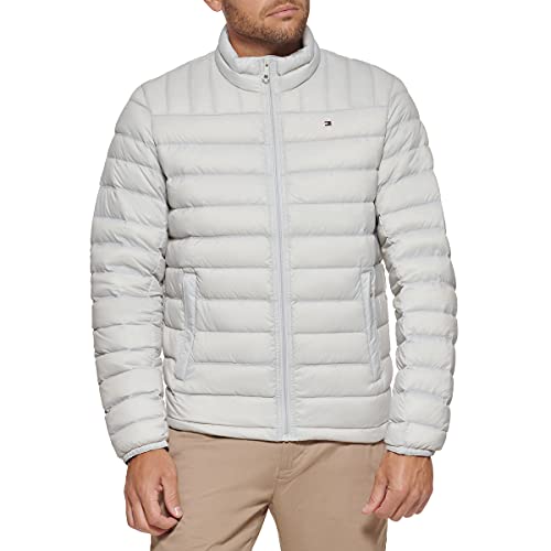 Tommy Hilfiger Men's Lightweight Water Resistant Packable Down Puffer Jacket (Standard and Big & Tall), Ice, Small