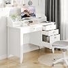 4 EVER WINNER White Desk with Drawers Small Computer Desk with Drawers Home Office Desk with Monitor Stand Study Desk for Small Spaces White