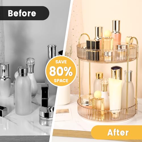 Miniatura 5 de Otauoaea Organizador De Maquillaje Giratorio 360 Grados, Organizador Perfumes Y Cremas Gran Capacidad, Organizador Maquillaje Makeup Organizer Para Tocador, Dormitorio, Baño 2 Capas, Ámbar