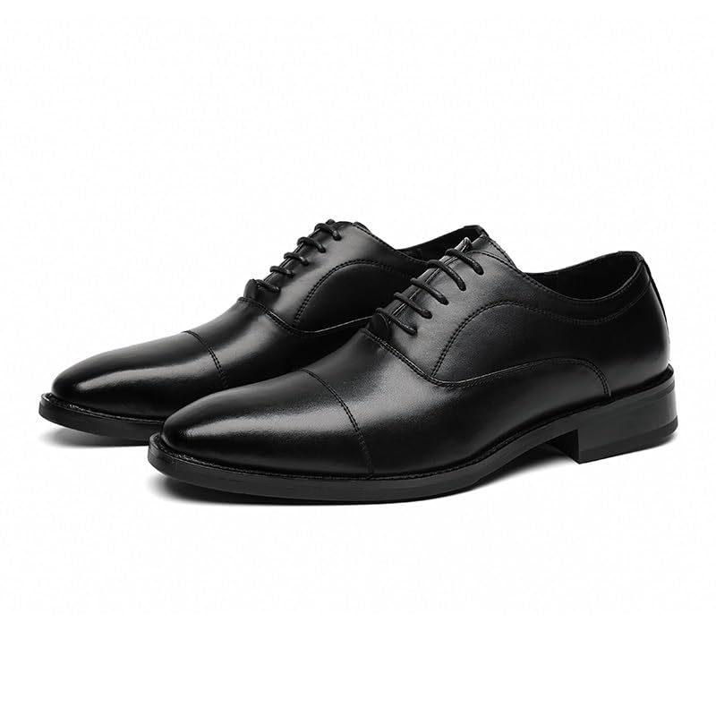 Formal Shoes for Men Lace Up Round Toe Leather Cap Toe Oxford Shoes Anti-Slip Low Top Slip Resistant Rubber Sole Non Slip Wedding - Main Image