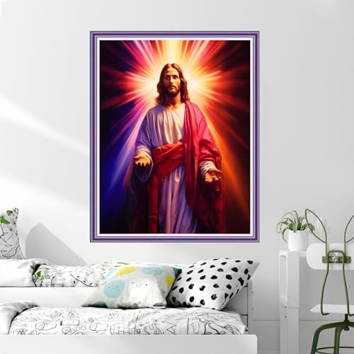 Image of Dimxvean Stamped Cross Stitch Kits,Cross Stitch Kits for Adults Beginners,Embroidery Kits Full Range of Cross Stitch Stamped Kits Needlepoint Kits Cross Stitch Patterns-Jesus' Divine Light 16x20 inch