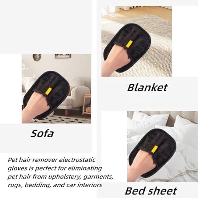 Pet Hair Removal Glove, 3PCS Pet Hair Remover Electrostatic Gloves for Cats & Dogs, Double Sided Reusable Pet Grooming Hair Removal Glove for Washing, Deshedding Furniture, Car, Couch, Carpet-UqInNHAN