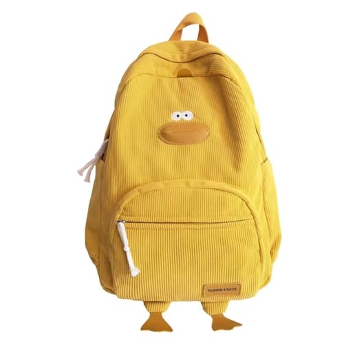 Novelty Duck Backpack Funny Animal Cartoon Corduroy Backpack Kawaii Aesthetic Laptop Backpack Preppy Stuff (Yellow)