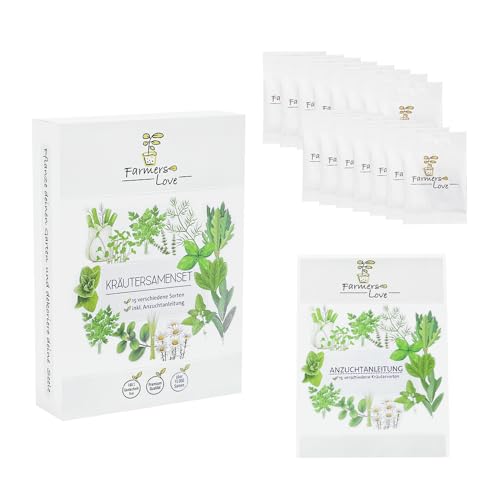 Kräutersamenset - 15 ausgewählte Sorten - Anzuchtset für Kräuterpflanzen - Geschenkset - Saatgut für Küche, Balkon, Garten oder Hochbeet - mit detailierter Anzuchtanleitung - 15erSet von Farmers Love Kräutersamenset - 15 ausgewählte Sorten - Anzuchtset für Kräuterpflanzen - Geschenkset - Saatgut für Küche, Balkon, Garten oder Hochbeet - mit detailierter Anzuchtanleitung - 15erSet von Farmers Love