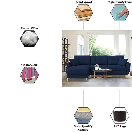 Image of BRAXTON Lindel LHS 4 Seater L Shape Sofa Set for Living Room (Blue) Premium Velvet Fabric Sofa