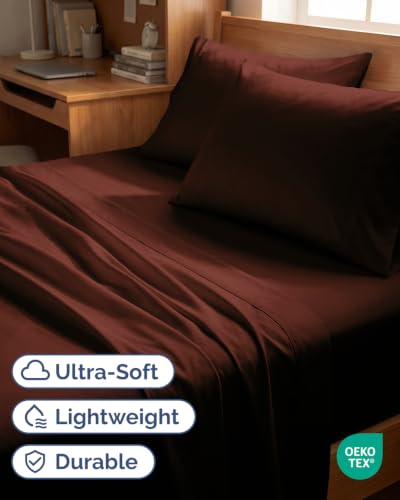 Image of Twin 4 Piece Bed Sheet Set - Comfy, Breathable & Cooling Sheets - Oxblood