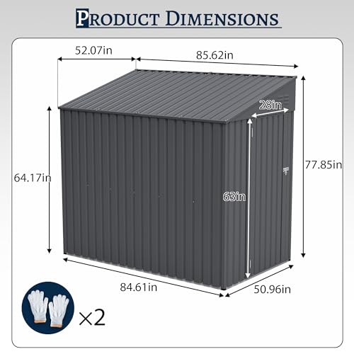 Image of YOPTO 4x7 FT Outdoor Storage Shed Lean to Shed,Metal Shed W /Lockable Door & Air Vent,All Weather Waterproof Garden Tool House W /Reversible Installation,for Backyard,Patio,Lawn,Dark Gray
