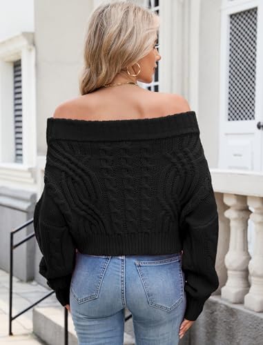 Image of ZAFUL Women V Neck Button Knit Crop Sweaters Batwing Sleeve V Back Ribbed Hem Pullover Sweater