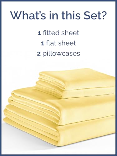 Image of Kids Full Size Bed Sheet Set - 4 Piece Kids Loft Bed Sheets - Solid Yellow Themed Bedding - Soft, Cute and Cozy - Breathable and Machine Washable - Bedding for Boys, Girls, Teens & Toddlers - Oeko-Tex