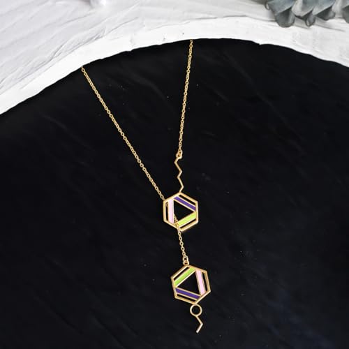 Benzene Plated Enamel Hexagons Necklace