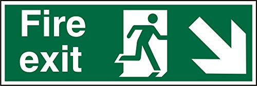 Seco Fire Exit - Fire Exit, Man Running Right, Arrow Pointing Down & Right Sign, 300mm x 100mm - 1mm Semi Rigid Plastic