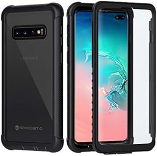 seacosmo Samsung S10 Plus Case with Screen Protector, Full Body Shockproof Air Cushion Protective Cover[Compatible with Fingerprint Sensor] Slim Fit Bumper Case for Samsung Galaxy S10 Plus- Black
