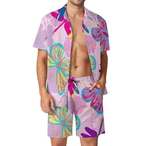 Ensemble chemise short et pantalon de plage style hawaïen homme avec imprimé papillon