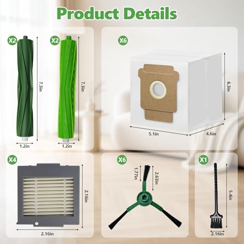 Image of Replacement Parts Compatible with iRobot Roomba Max 705 Vac /Plus 504 Vac Robot Vacuum, for Max 705 Accessories Kit: 4 Main Roller Brushes,6 Dust Bags,4 Filters, 6 Side Brushes(Not for Combo,Only Vac)