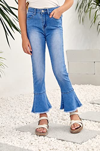 Kids Girls Flared Jeans Mid Waist Bell Denim Bottoms Stretch Fitted Pants 4-15 Years2