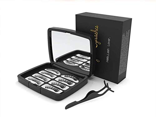 GSYH Magnetic False Eyelashes Set Dual Magnetic Eyelashes and 3 Magnets Eyelashes combination, Ultra Thin Reusable Magnetic Eyelashes with Mirror and Stainless Steel Tweezers, 2Pairs/8Pcs Black